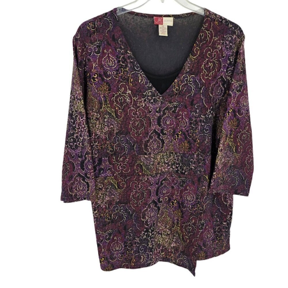 VTG Y2K Paisley Textured Babydoll Blouse 1X gold whimsigoth fairy grunge witchy